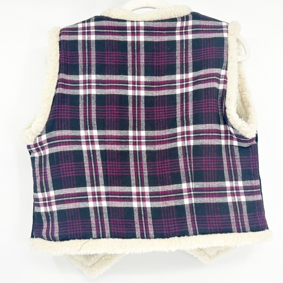 NWT I Am Womens Vintage Genuine Suede Sherpa Lined Plaid Flannel Vest Size M - Picture 8 of 10